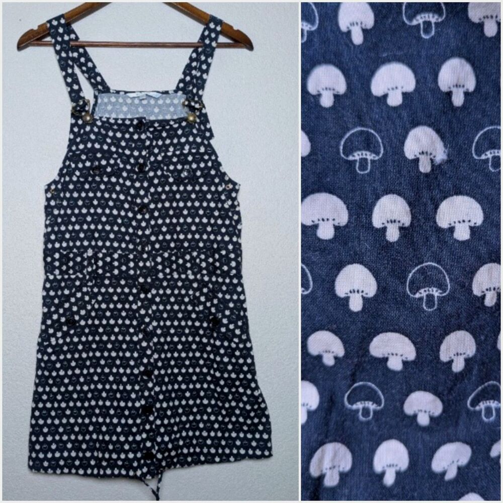 Black Mushrooms Overalls Dress Size Small Cottagecore Fairy Grunge Earthy Indie